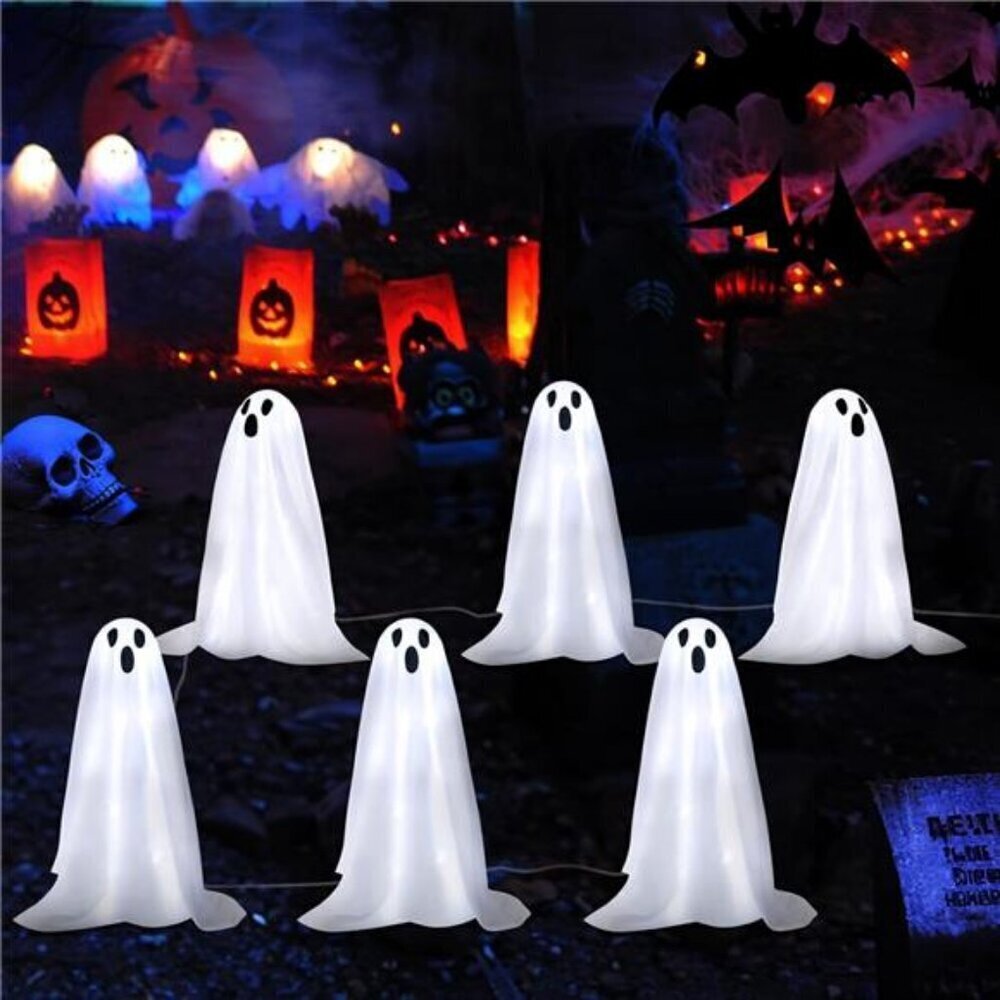 Halloween Decorations, 6 Pack 18.9'' High Solar Small Ghost String Stake